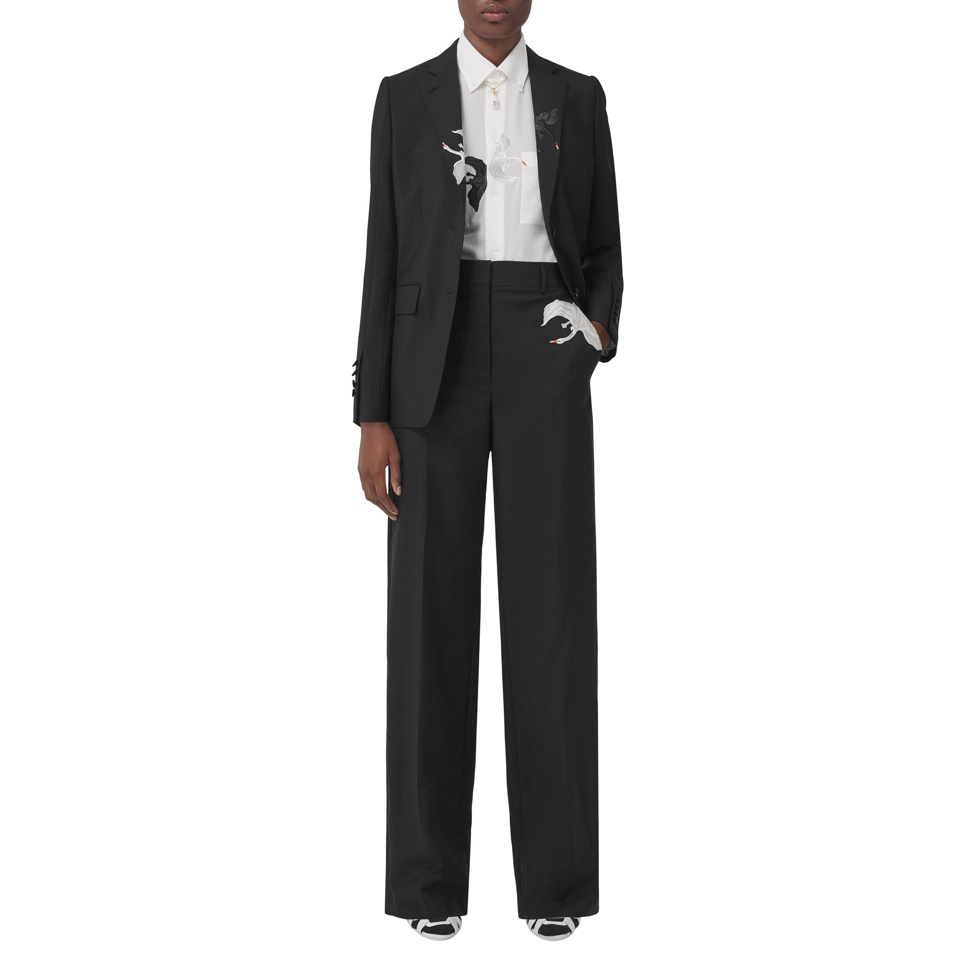 Pantalon ample à motif cygne en laine - Black
