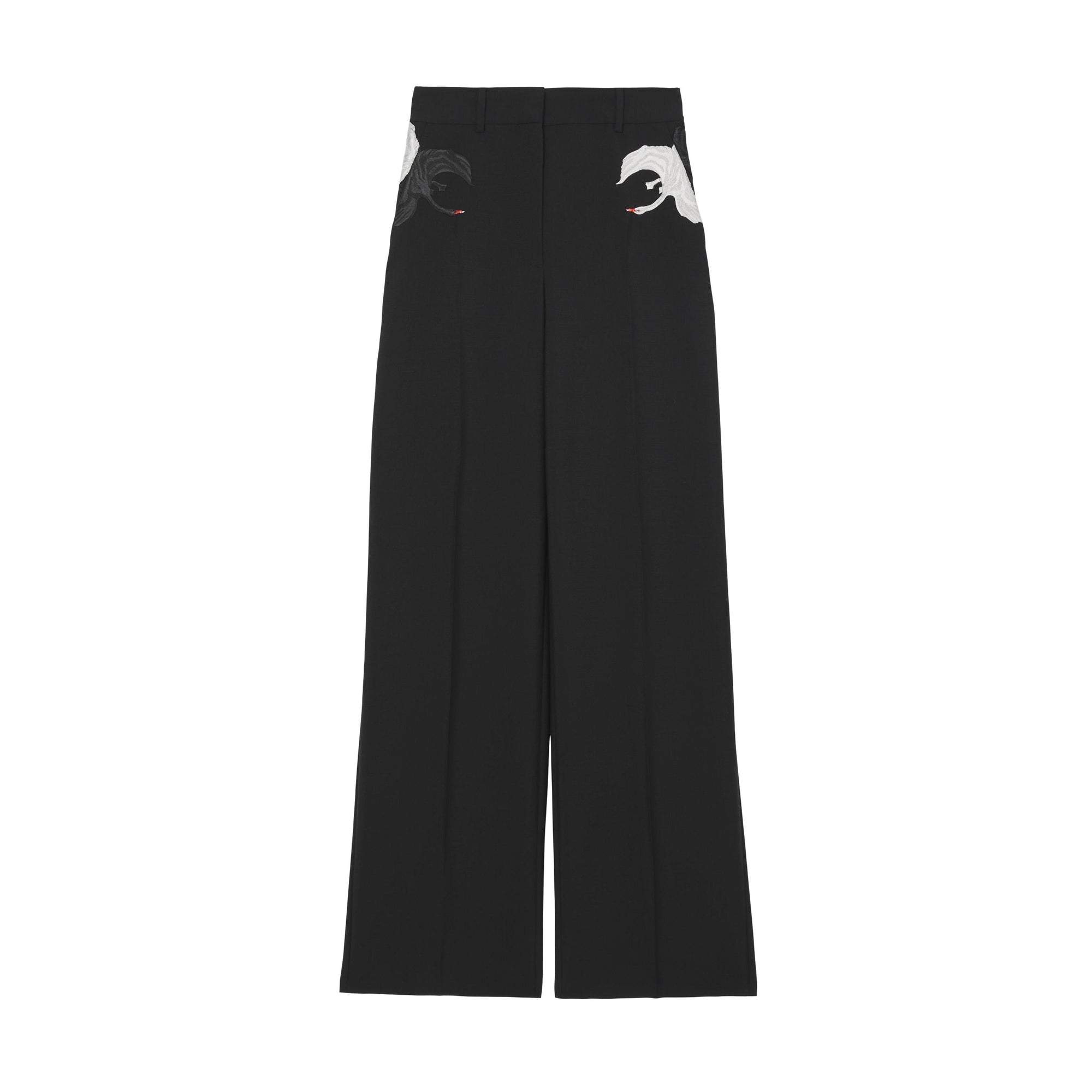 Pantalon ample à motif cygne en laine - Black