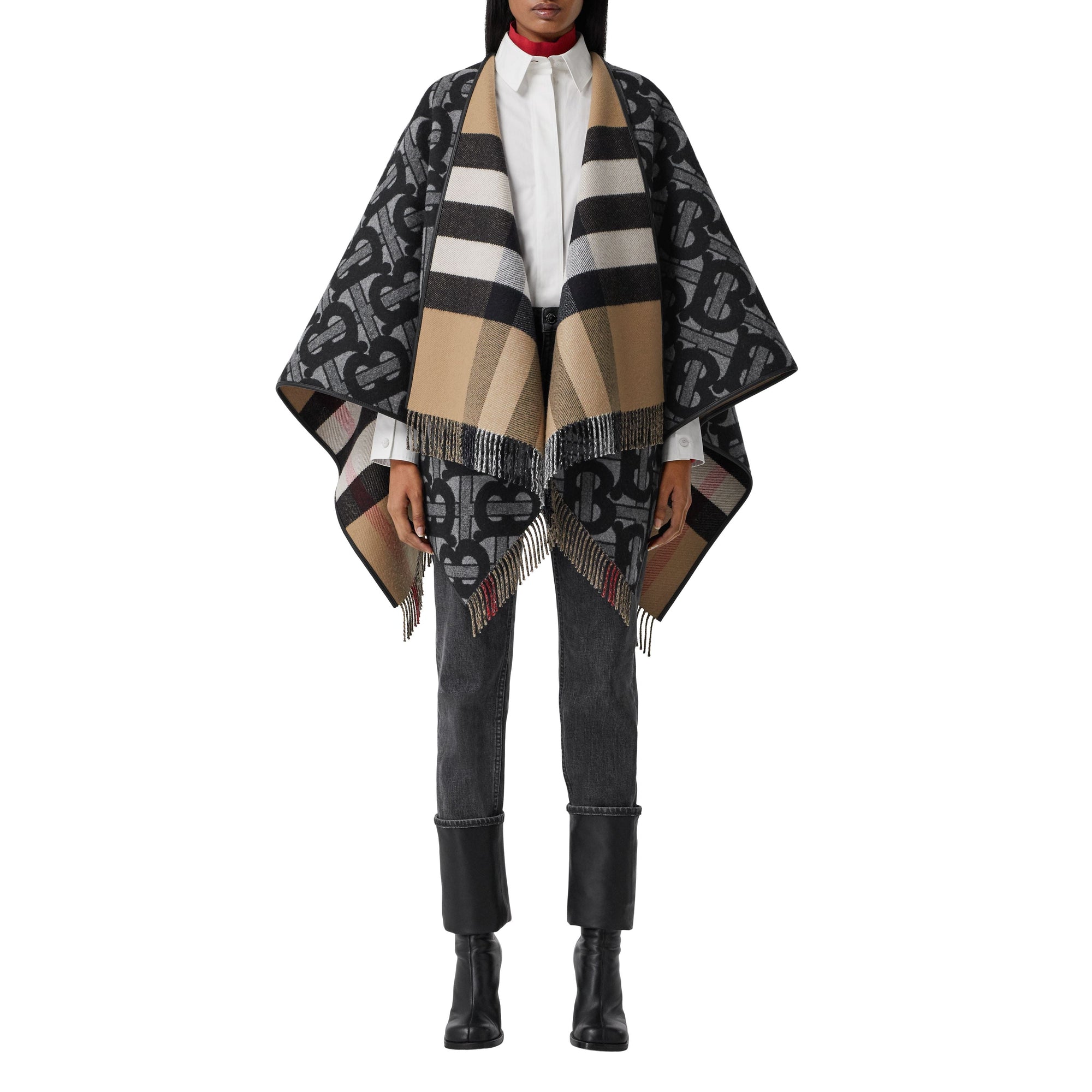 Cape en jacquard de laine et cachemire Monogram - Graphite