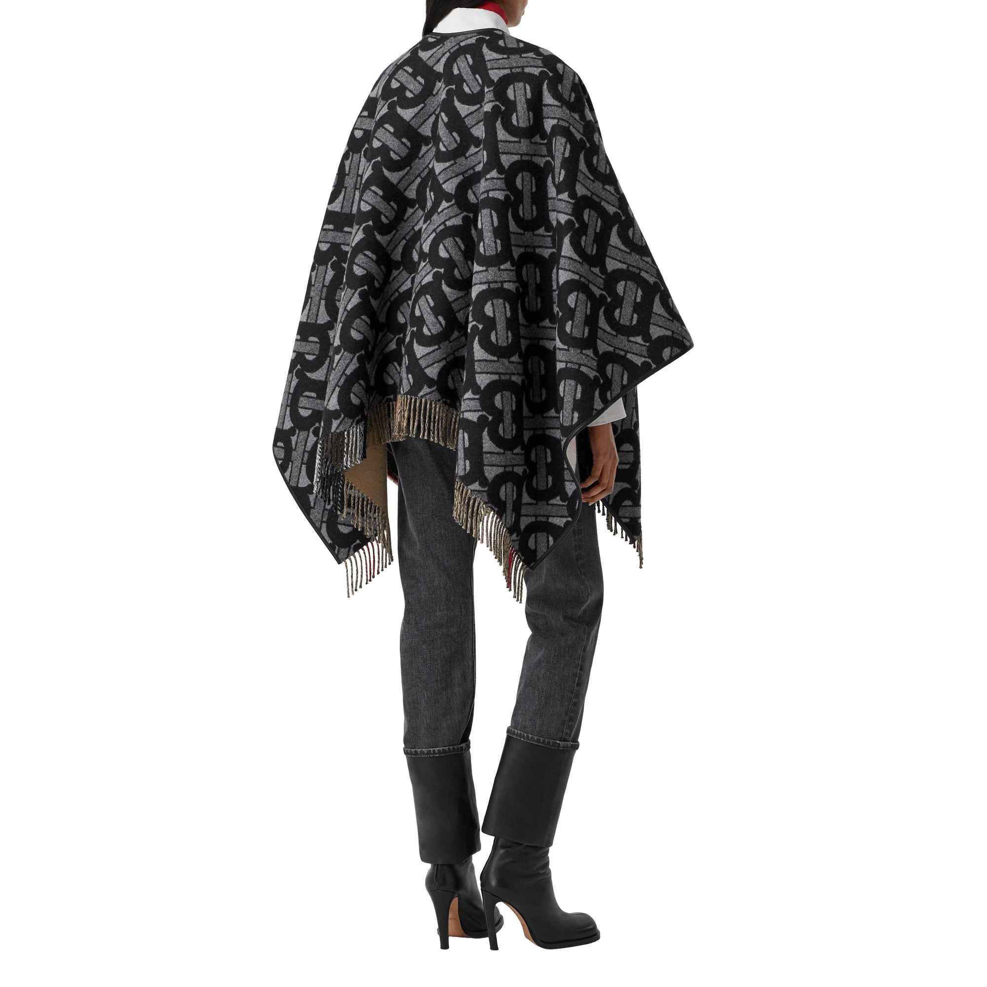 Cape en jacquard de laine et cachemire Monogram - Graphite