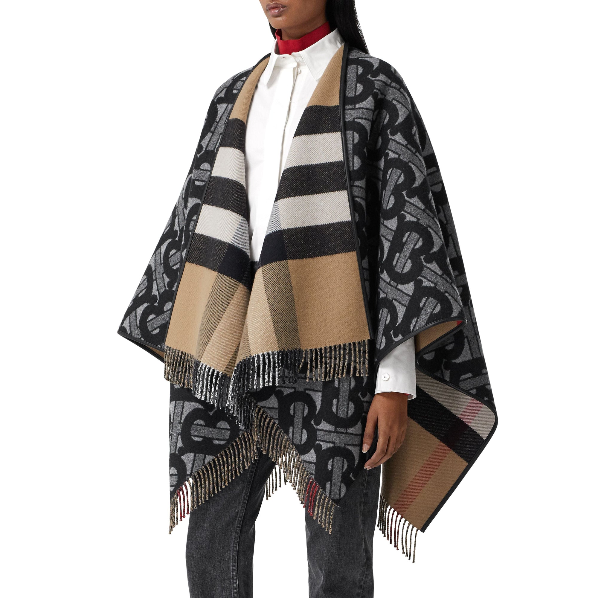 Cape en jacquard de laine et cachemire Monogram - Graphite