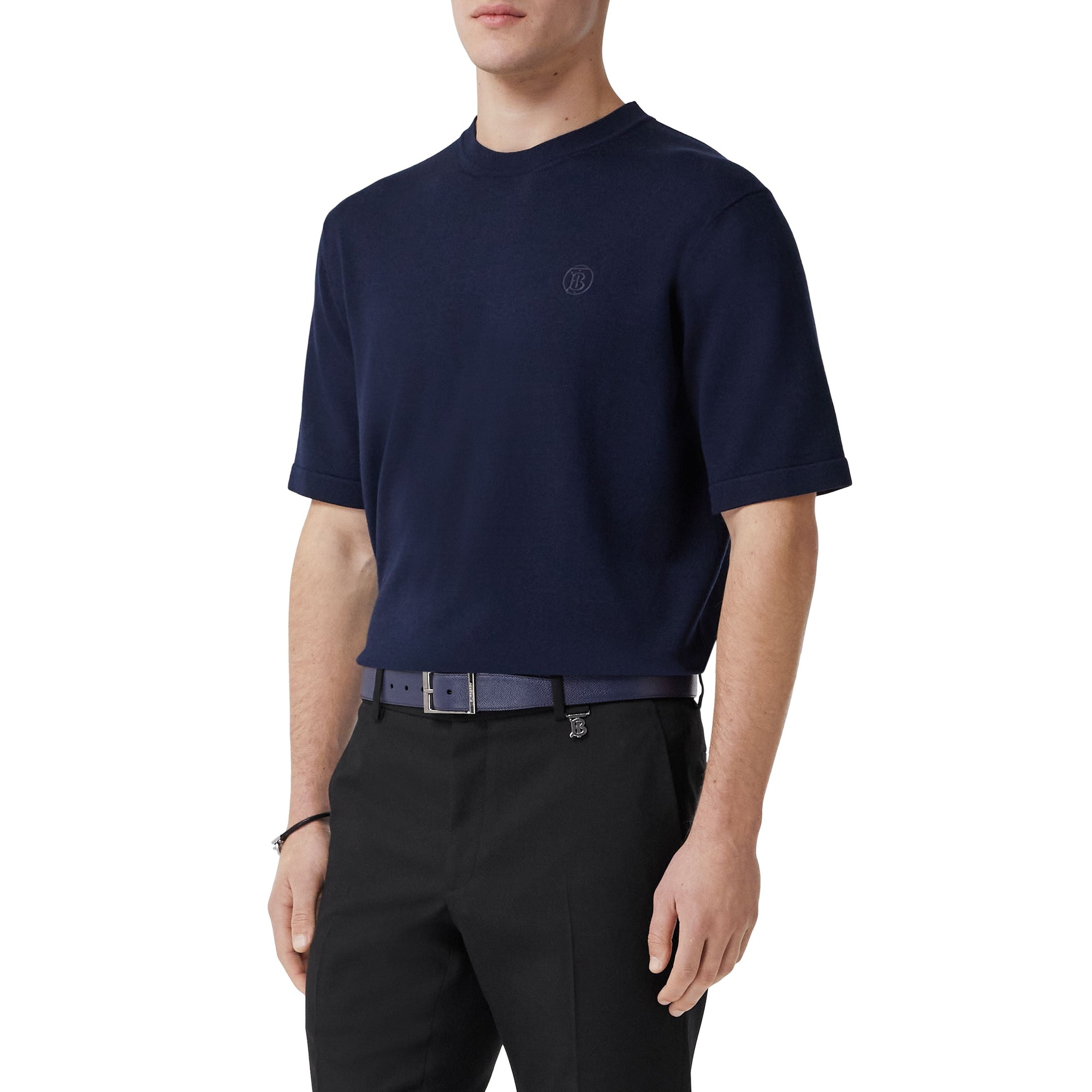 T-shirt à manches courtes en laine et soie - Coal Blue