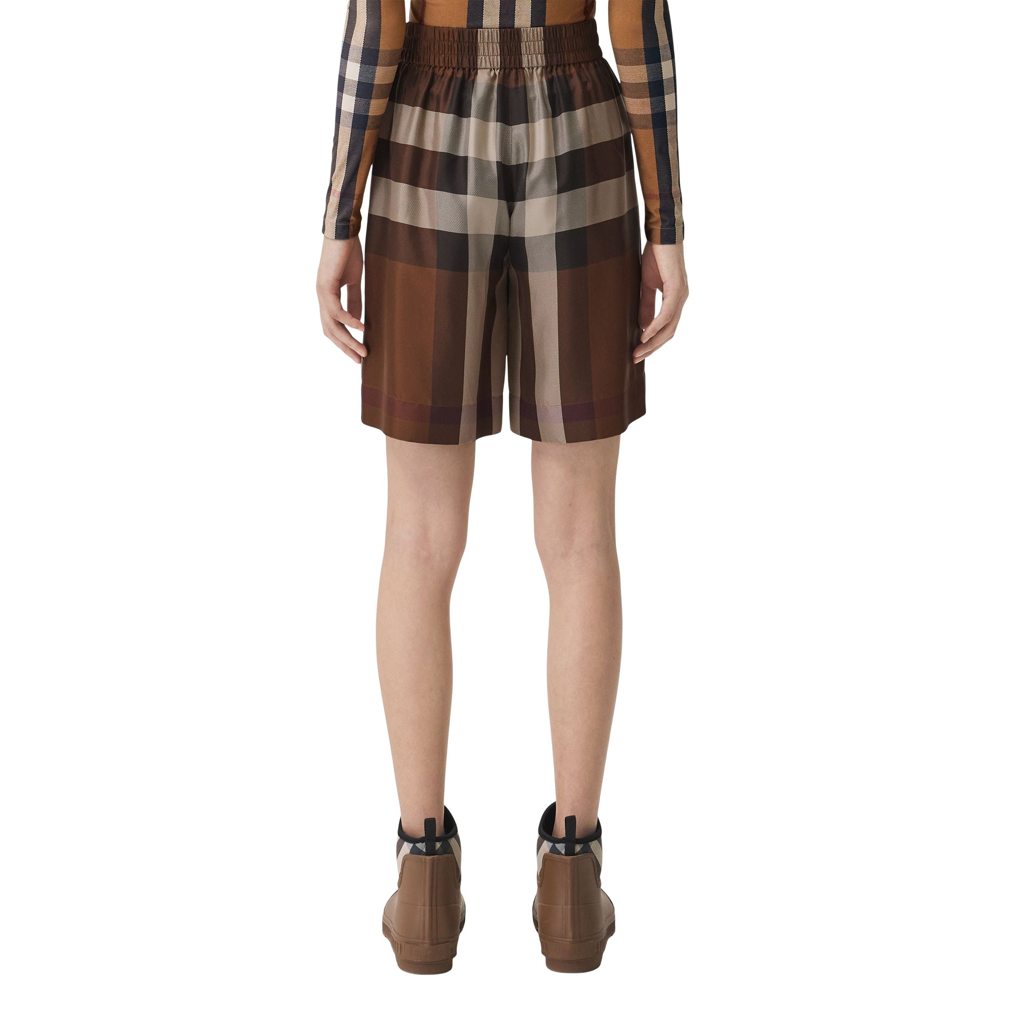 Short en soie à motif Exaggerated check - Dark Birch Brown Check