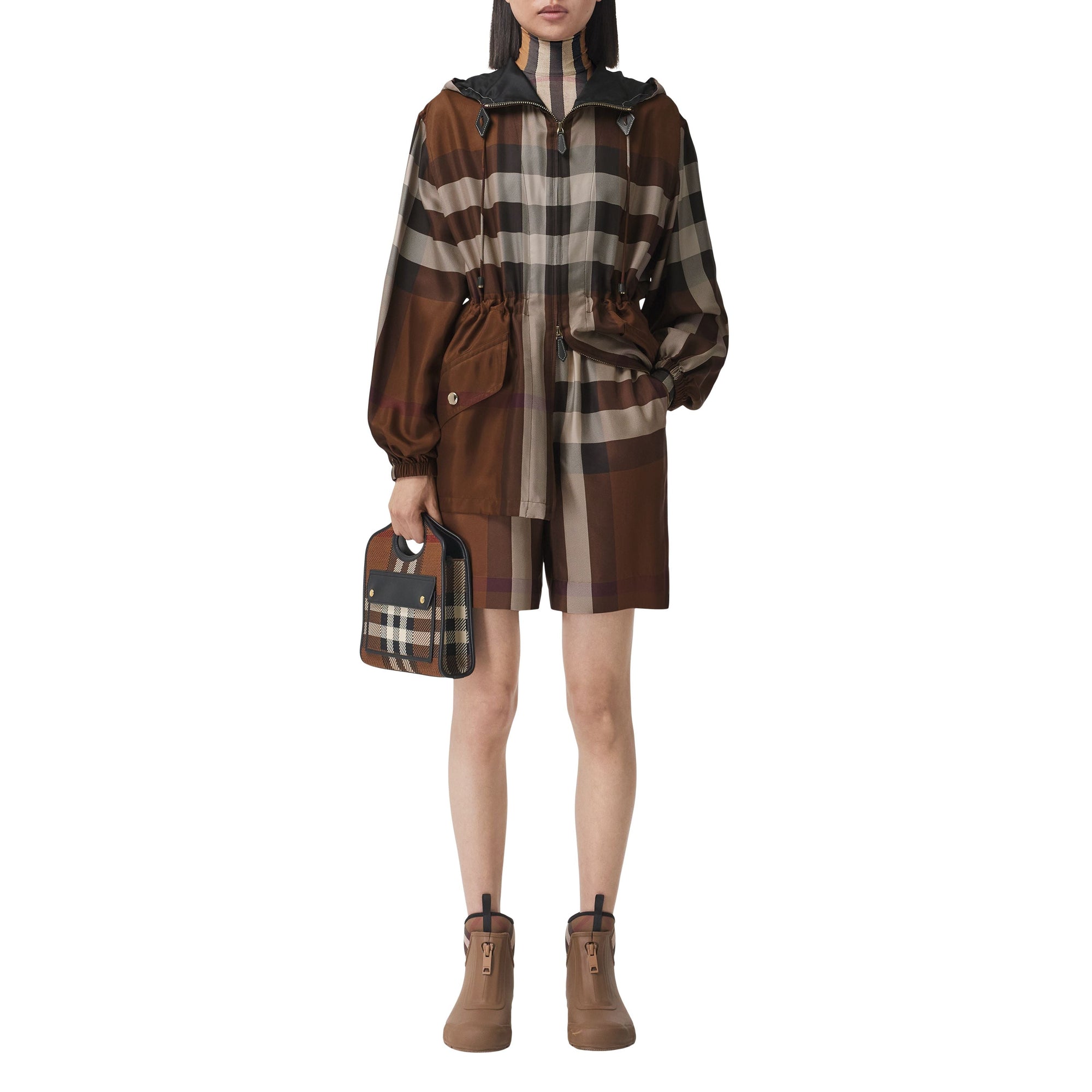 Short en soie à motif Exaggerated check - Dark Birch Brown Check