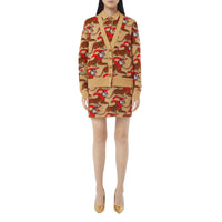 Cardigan en jacquard de laine technique avec tigre - Honey Beige