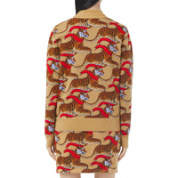 Cardigan en jacquard de laine technique avec tigre - Honey Beige