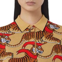 Robe en jacquard de laine technique à tigre - Honey Beige
