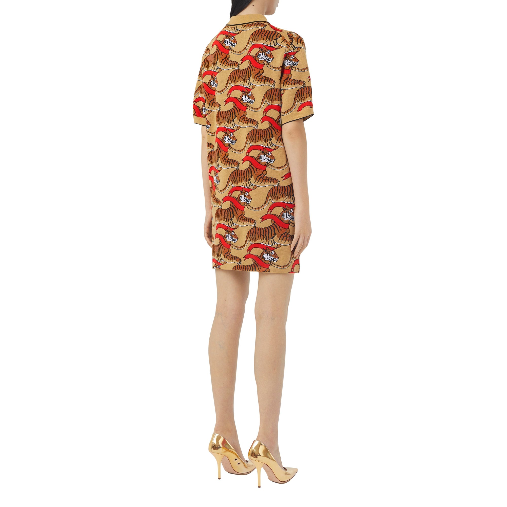 Robe en jacquard de laine technique à tigre - Honey Beige