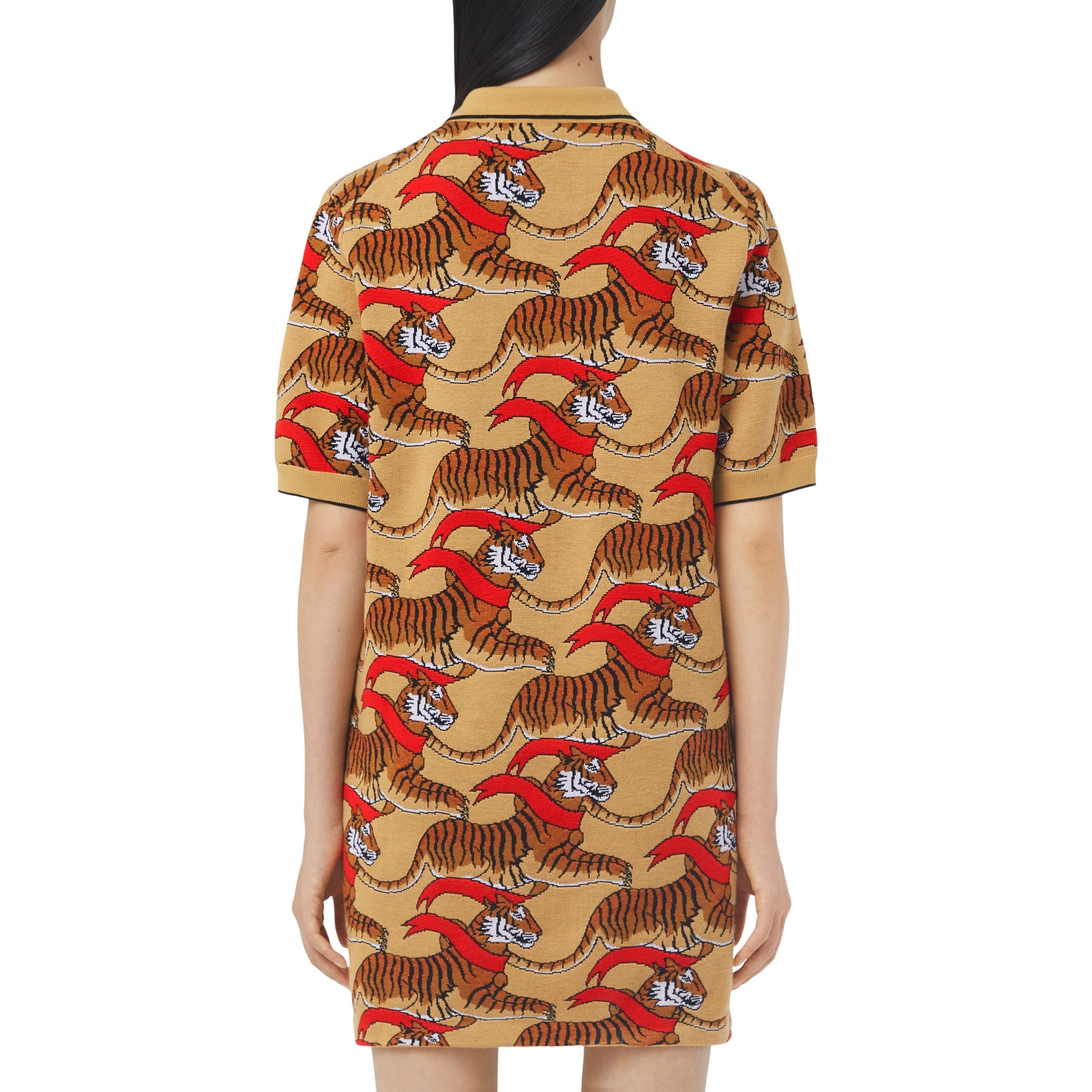 Robe en jacquard de laine technique à tigre - Honey Beige