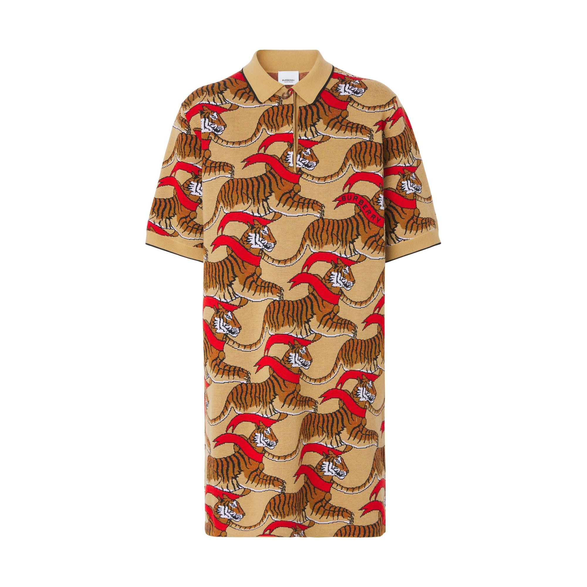 Robe en jacquard de laine technique à tigre - Honey Beige