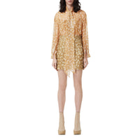 Chemisier à col lavallière en soie à imprimé daim - Honey Beige