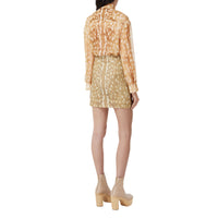 Chemisier à col lavallière en soie à imprimé daim - Honey Beige