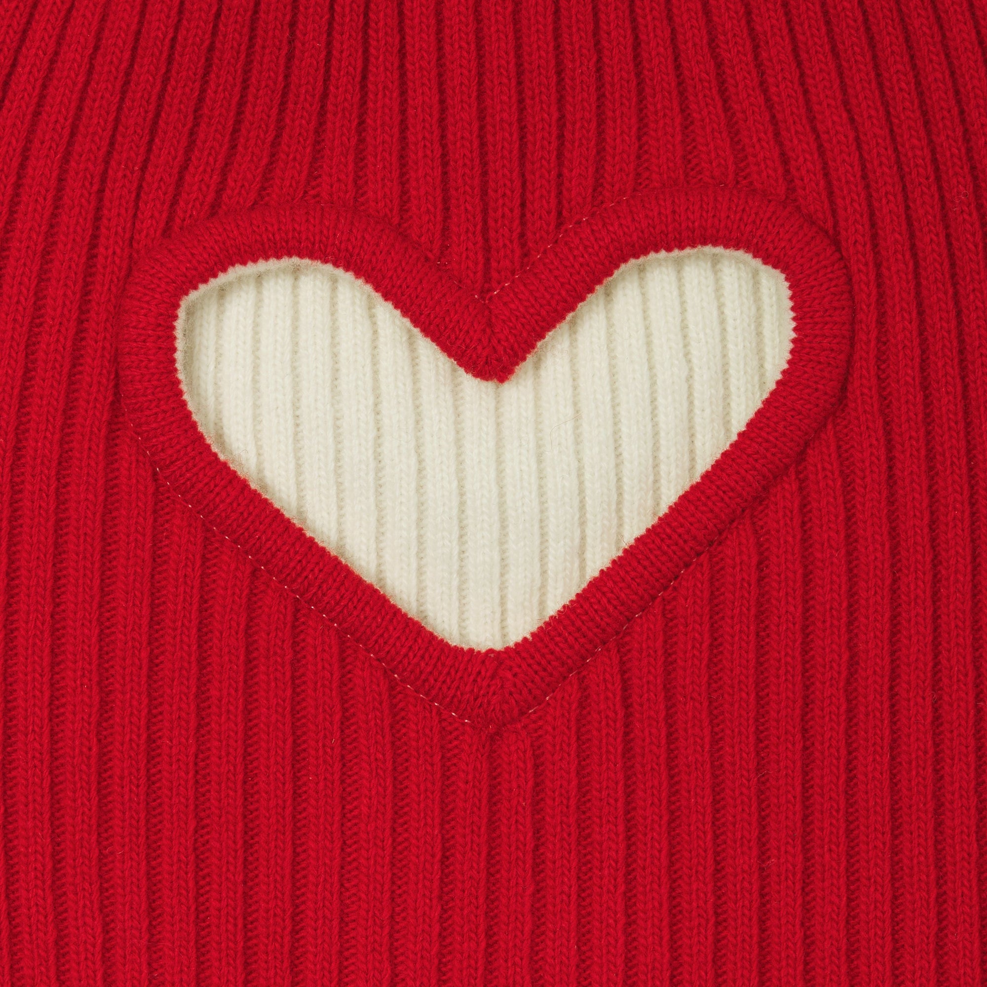 Bonnet réversible en maille de laine avec découpe - Bright Red & White