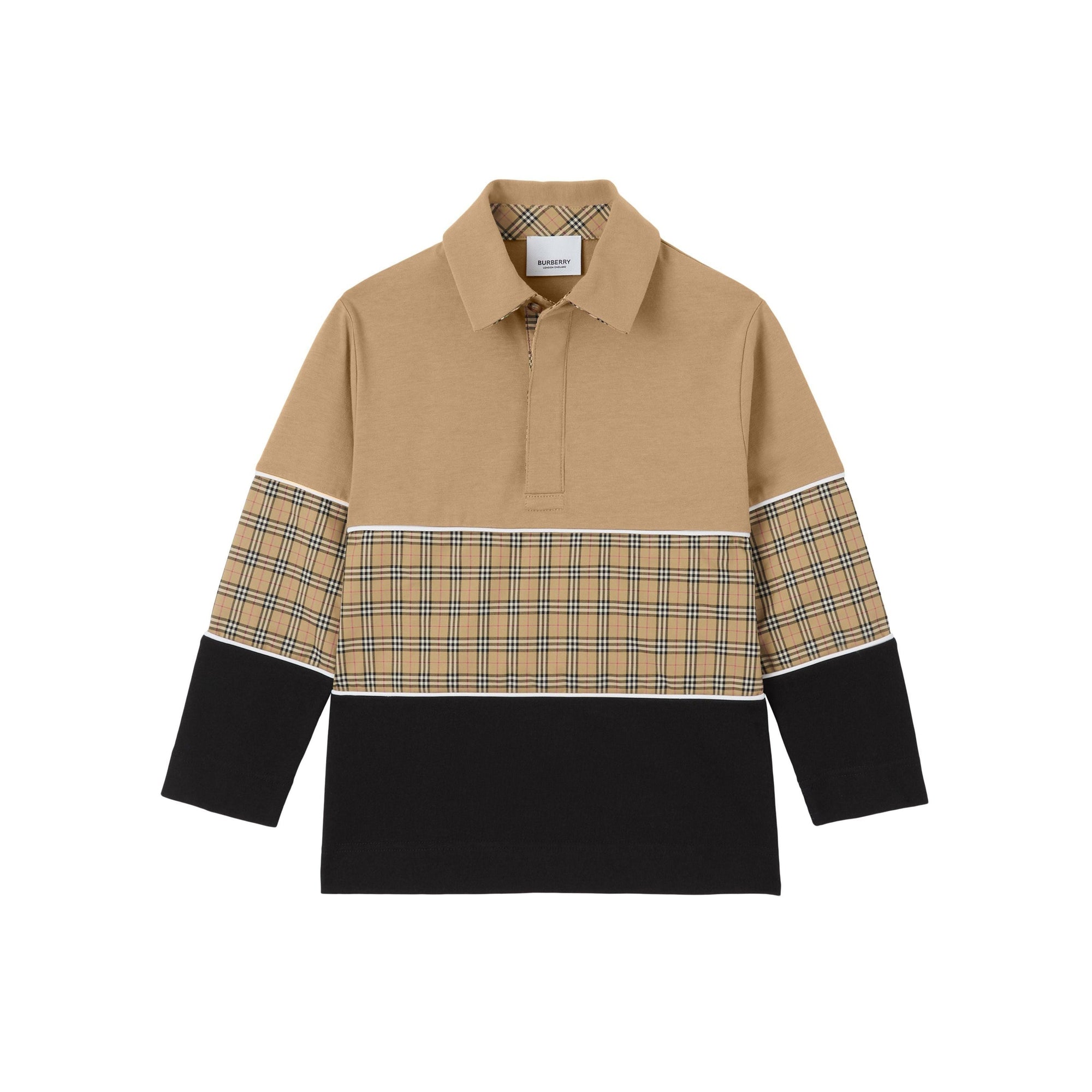 Polo à manches longues à motif check - Archive Beige