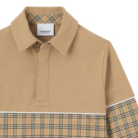 Polo à manches longues à motif check - Archive Beige