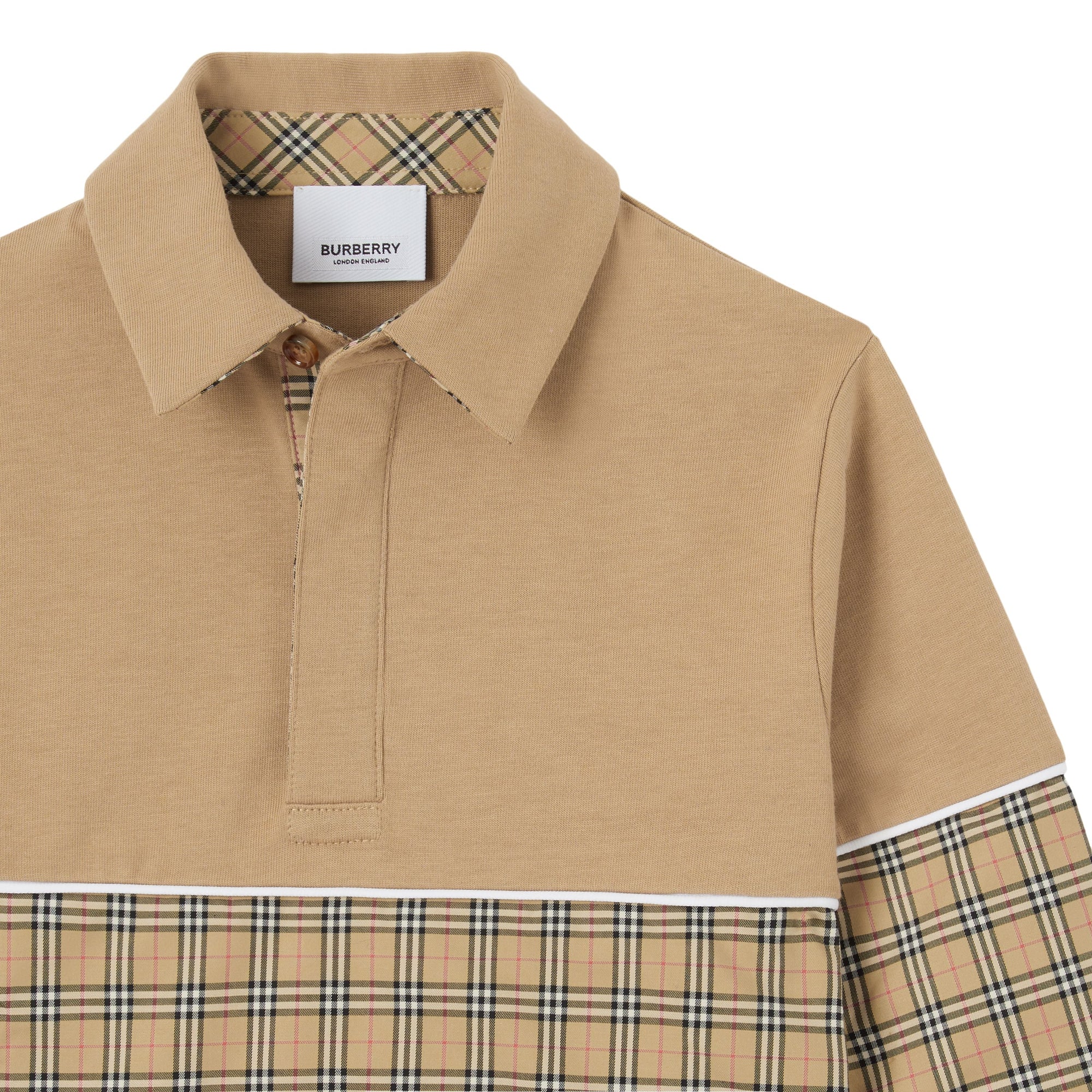 Polo à manches longues à motif check - Archive Beige