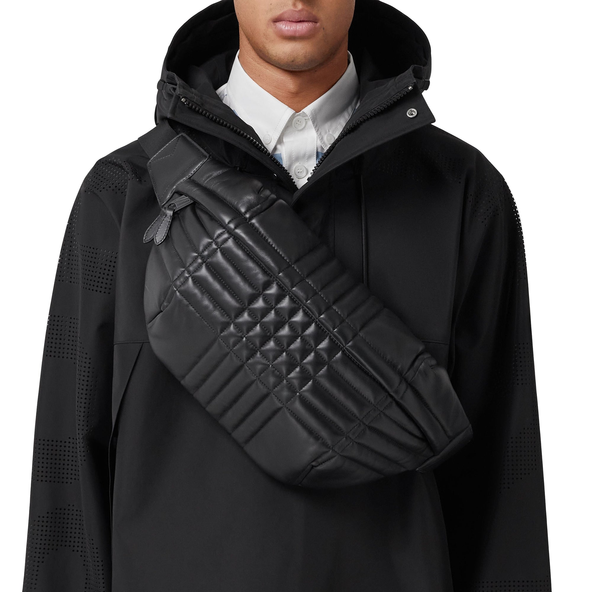 Grand sac banane Sonny matelassé en cuir d'agneau - Black