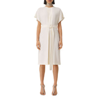 Robe en satin drapée à manches cape - Soft Sand