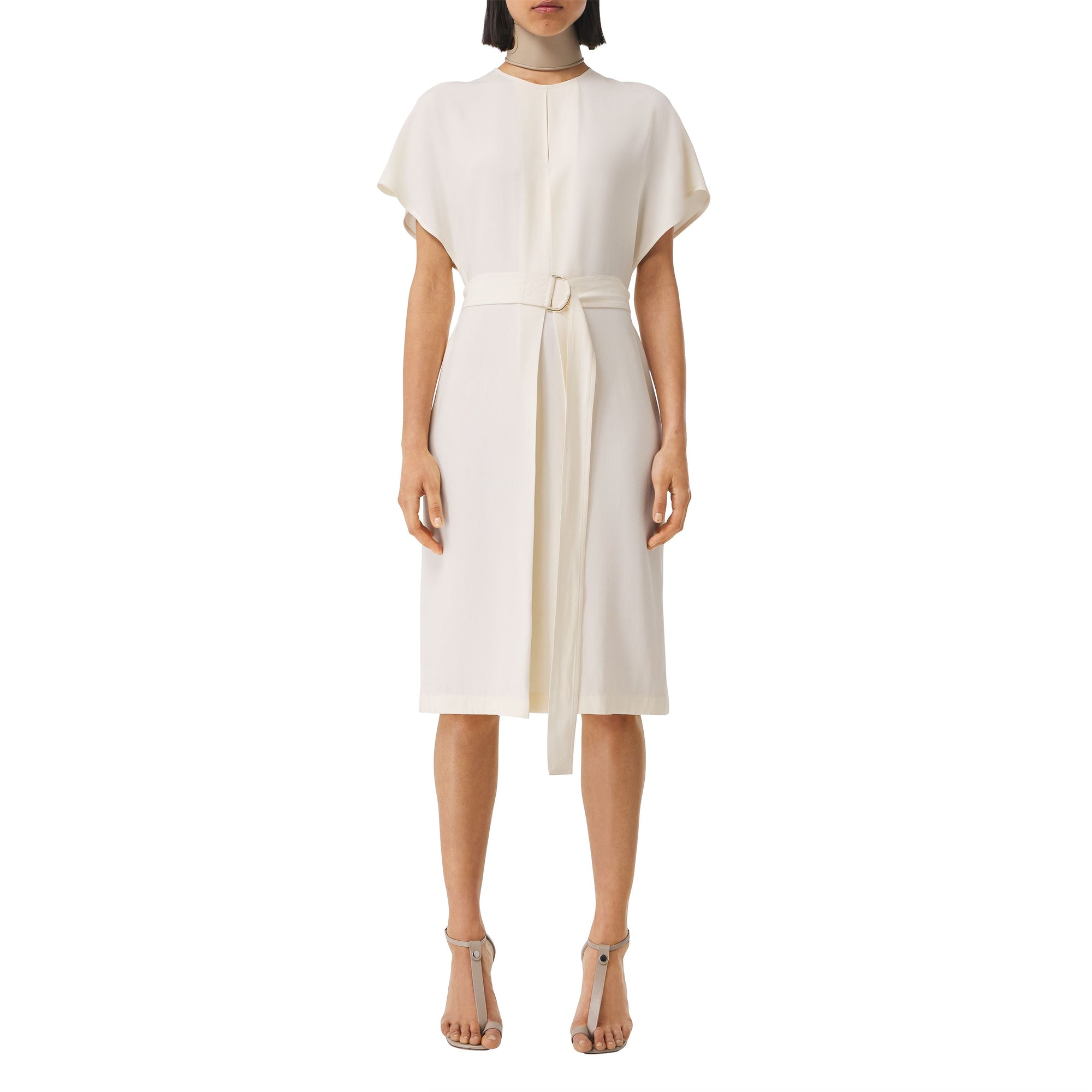 Robe en satin drapée à manches cape - Soft Sand