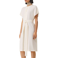 Robe en satin drapée à manches cape - Soft Sand