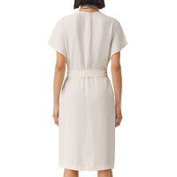 Robe en satin drapée à manches cape - Soft Sand