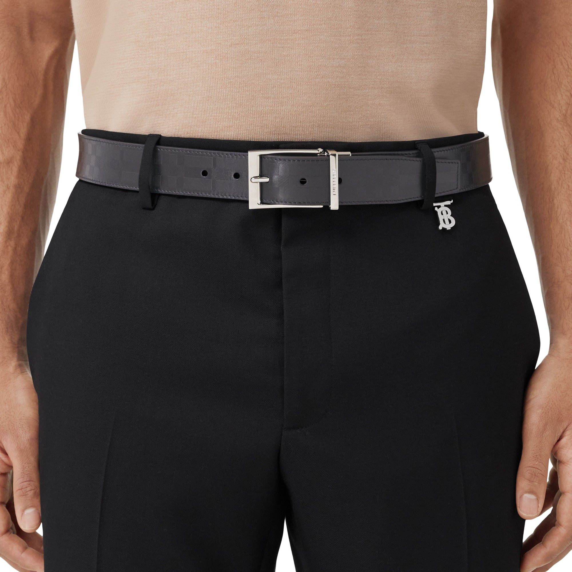 Ceinture réversible en cuir à carreaux gaufrés - Black & Tan
