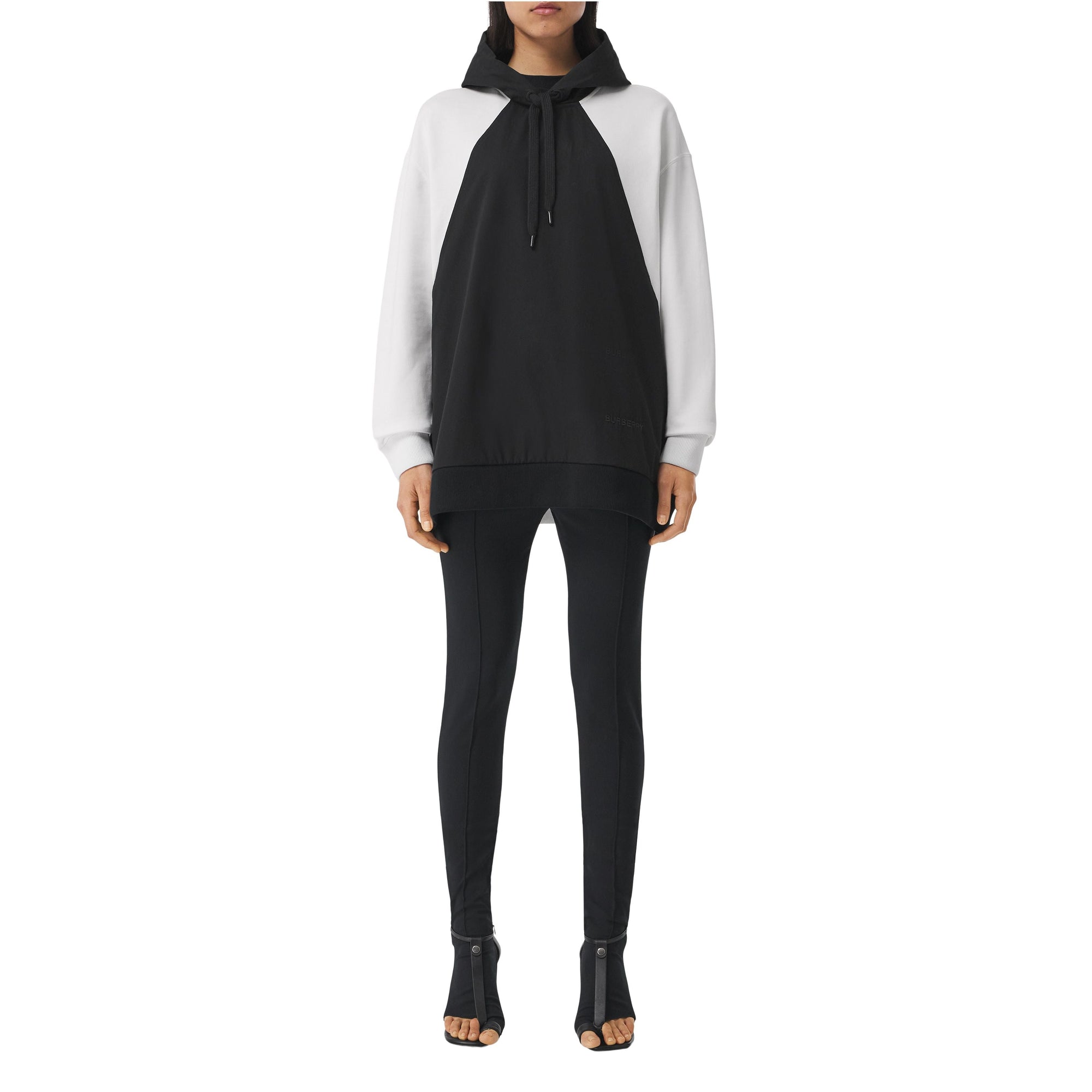 Hoodie oversize en coton à panneau géométrique - White