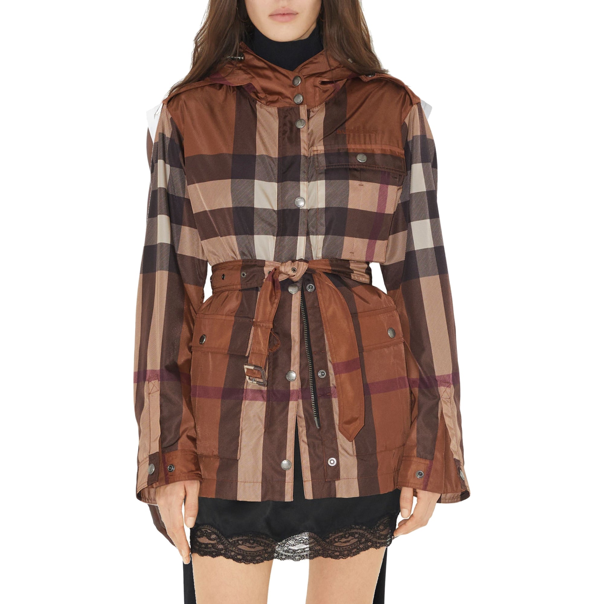 Veste cargo à capuche et motif check - Dark Birch Brown Check