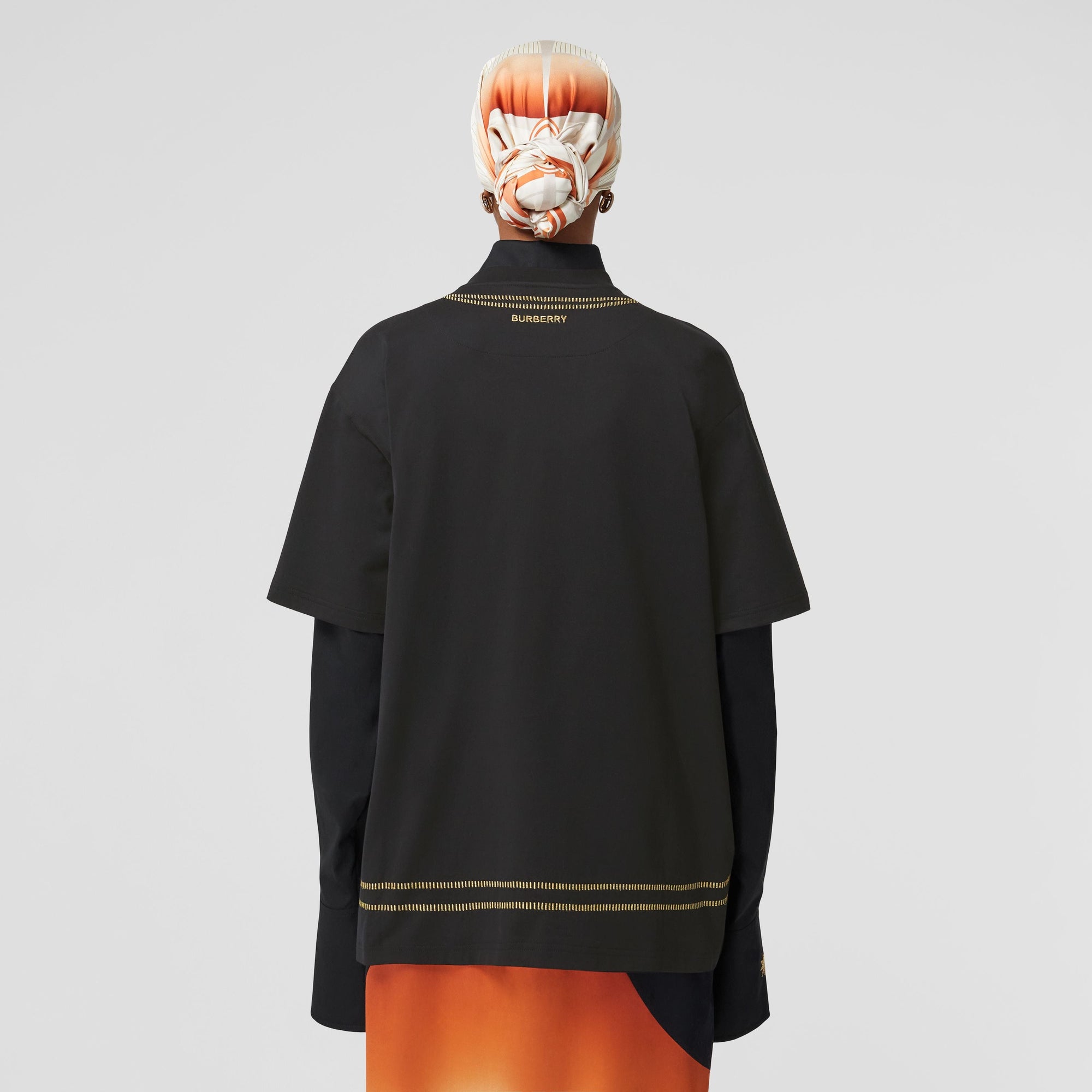 T-shirt oversize en coton à imprimé géométrique - Black