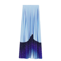 Jupe plissée en soie à imprimé constellation - Soft Cornflower Blue