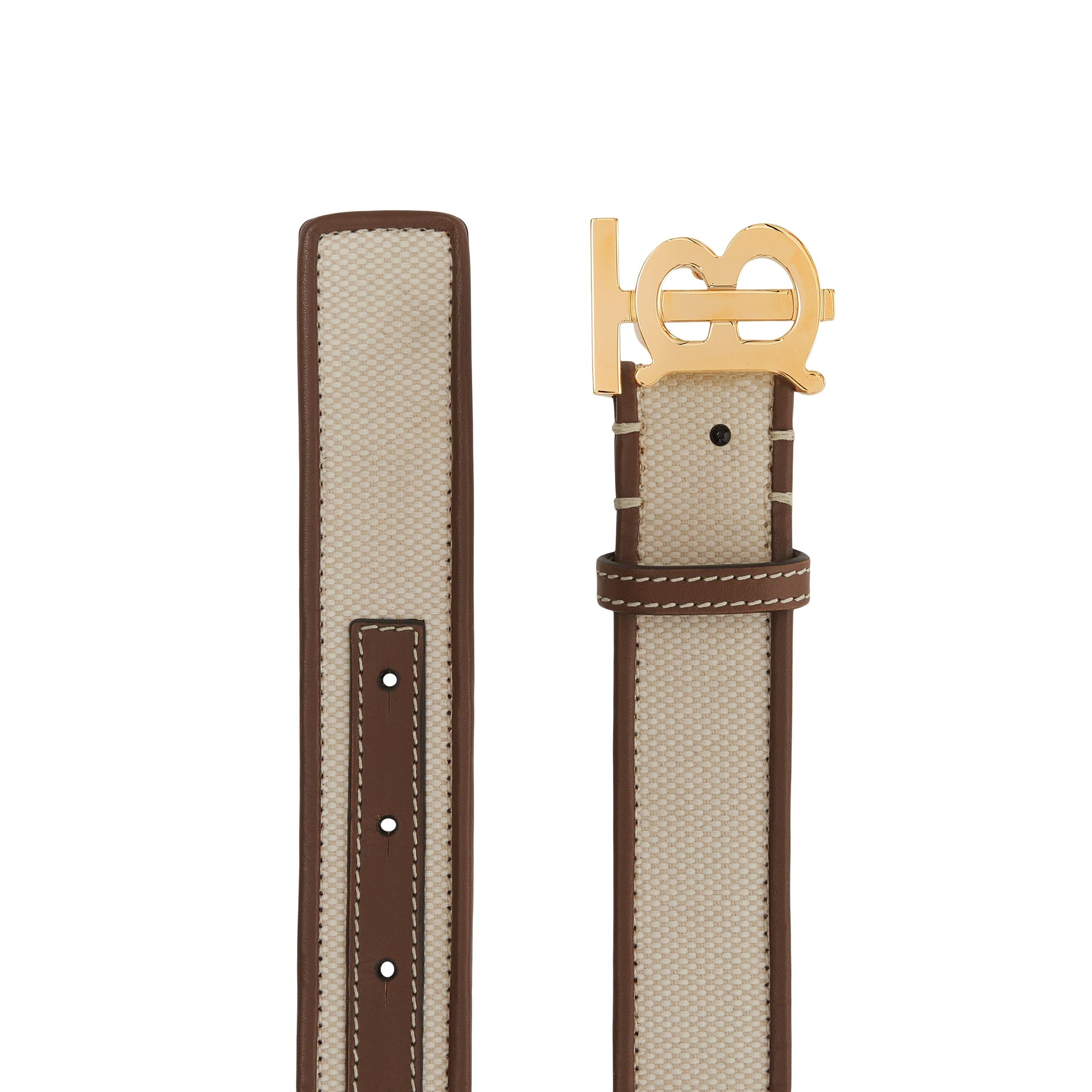 Ceinture en toile et cuir - White & Tan
