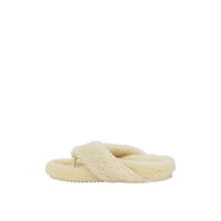 Mules plates en shearling à logo - Vanilla