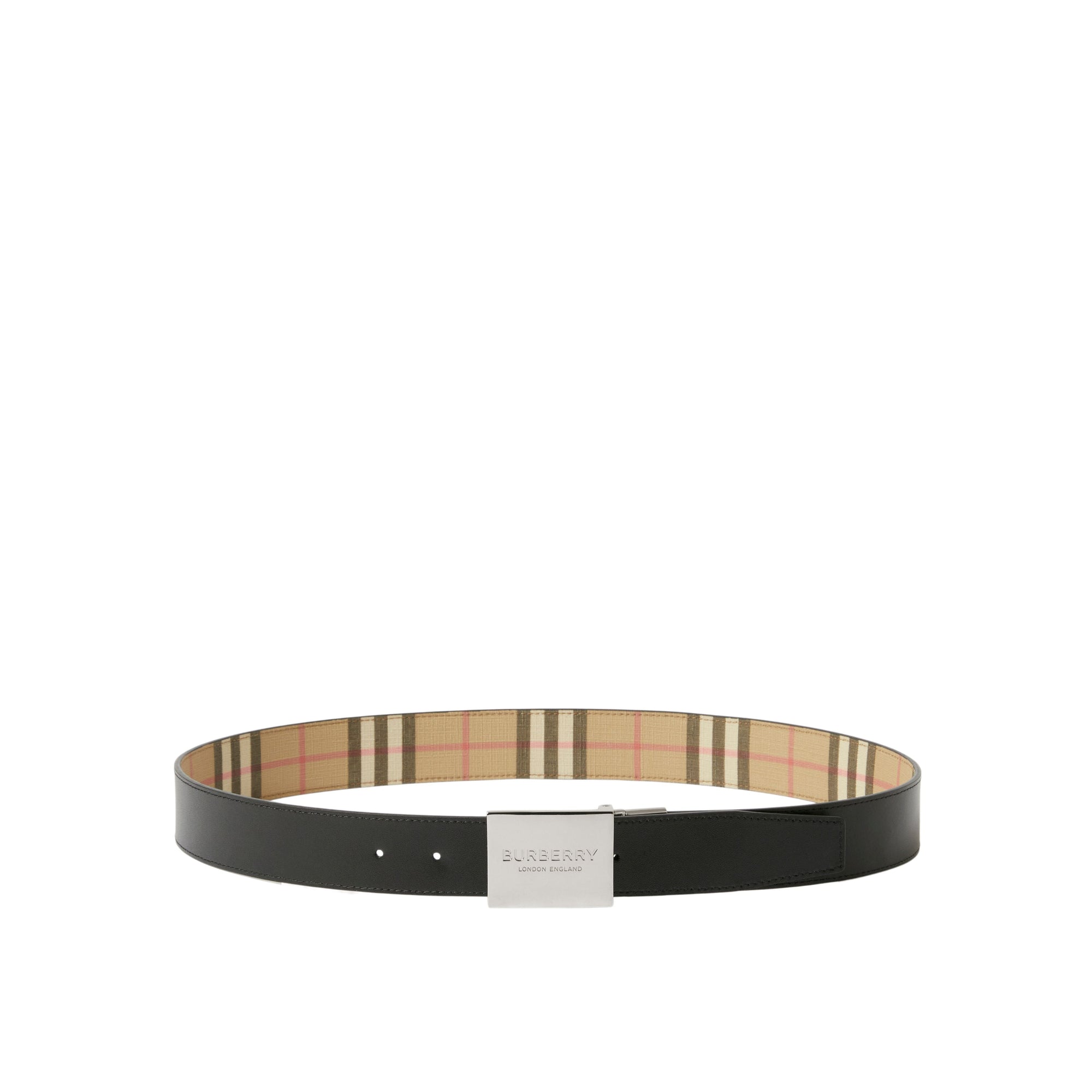 Ceinture réversible en cuir à motif check - Archive Beige & Silver