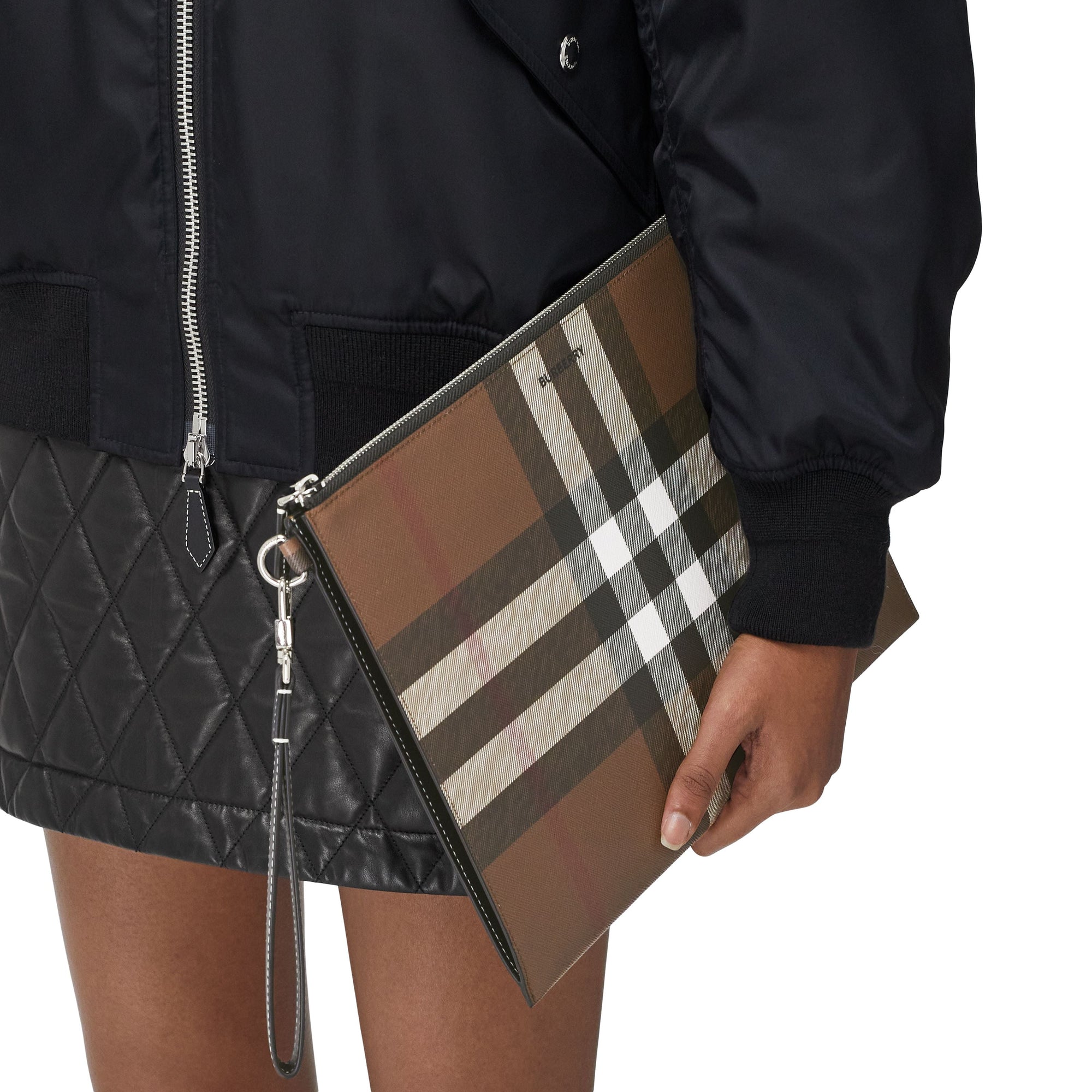 Grande pochette zippée à motif check - Dark Birch Brown