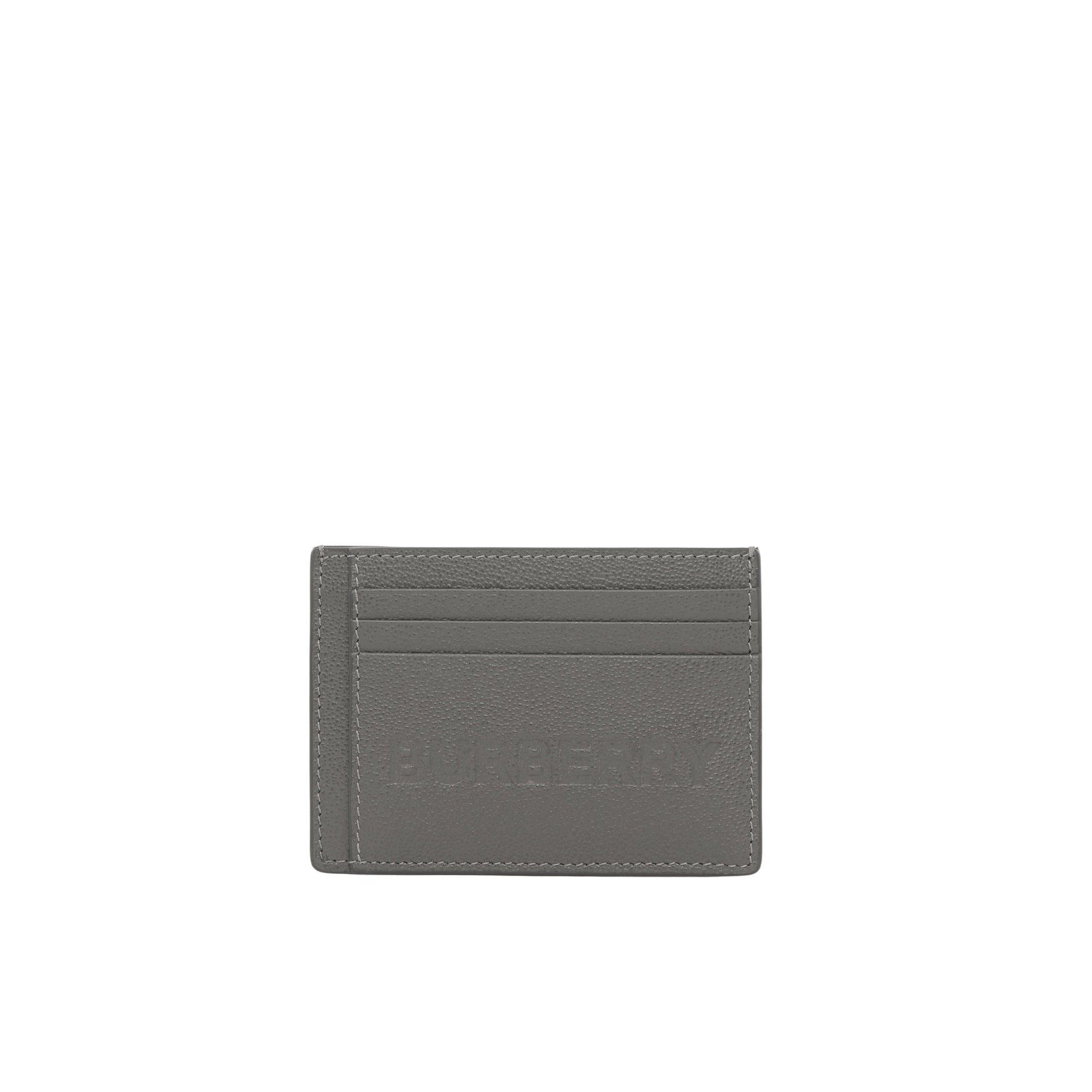 Porte-cartes en cuir grainé à logo embossé - Charcoal Grey