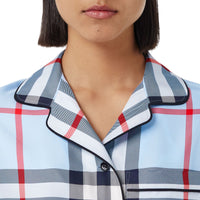 Chemise de pyjama en soie à motif check - Pale Blue Check