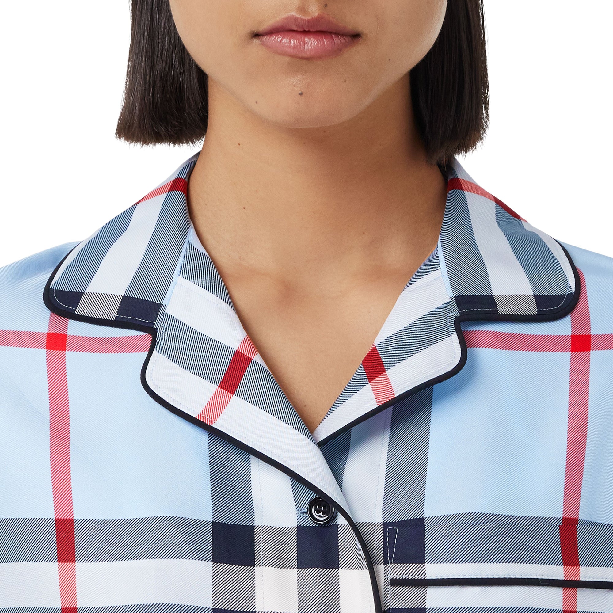 Chemise de pyjama en soie à motif check - Pale Blue Check