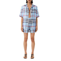 Chemise de pyjama en soie à motif check - Pale Blue Check