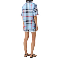 Chemise de pyjama en soie à motif check - Pale Blue Check