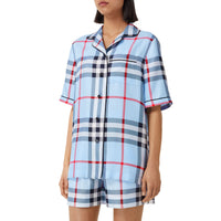 Chemise de pyjama en soie à motif check - Pale Blue Check