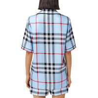 Chemise de pyjama en soie à motif check - Pale Blue Check