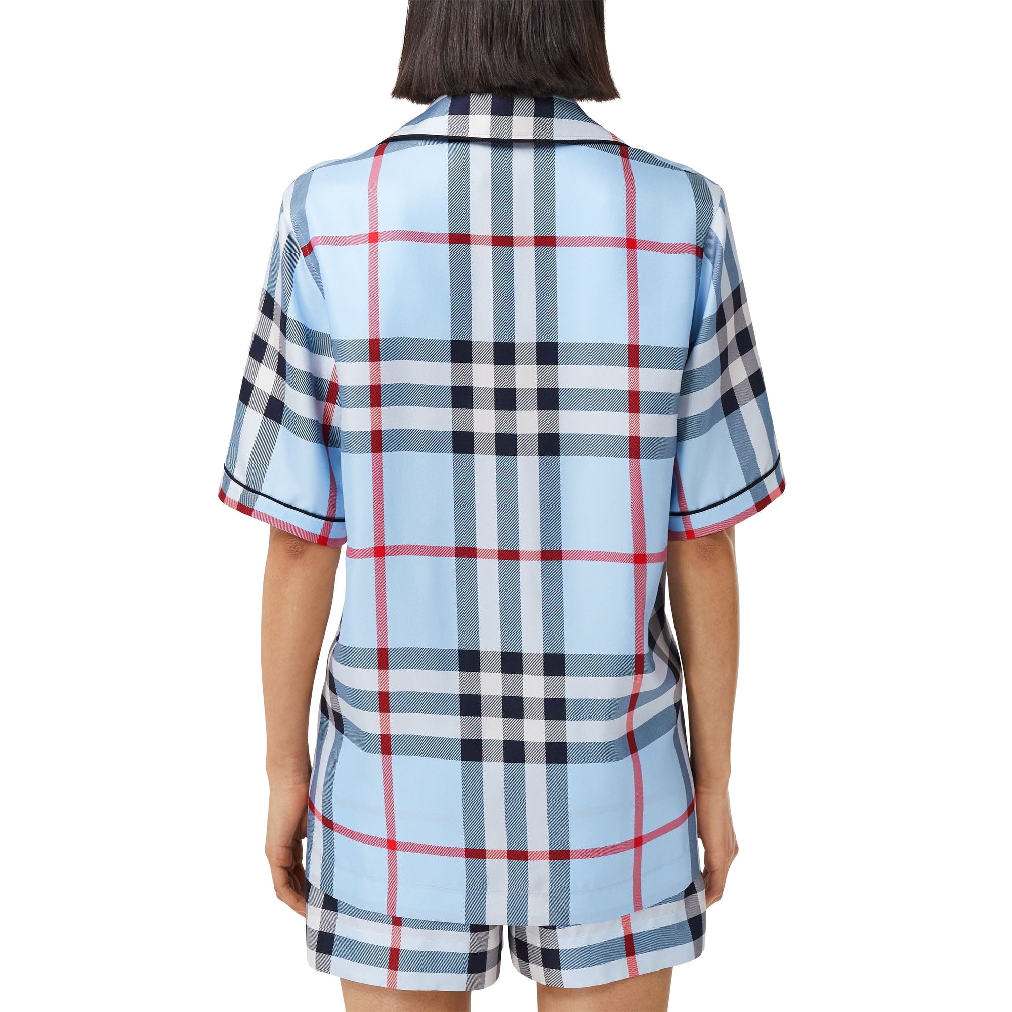 Chemise de pyjama en soie à motif check - Pale Blue Check
