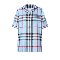 Chemise de pyjama en soie à motif check - Pale Blue Check