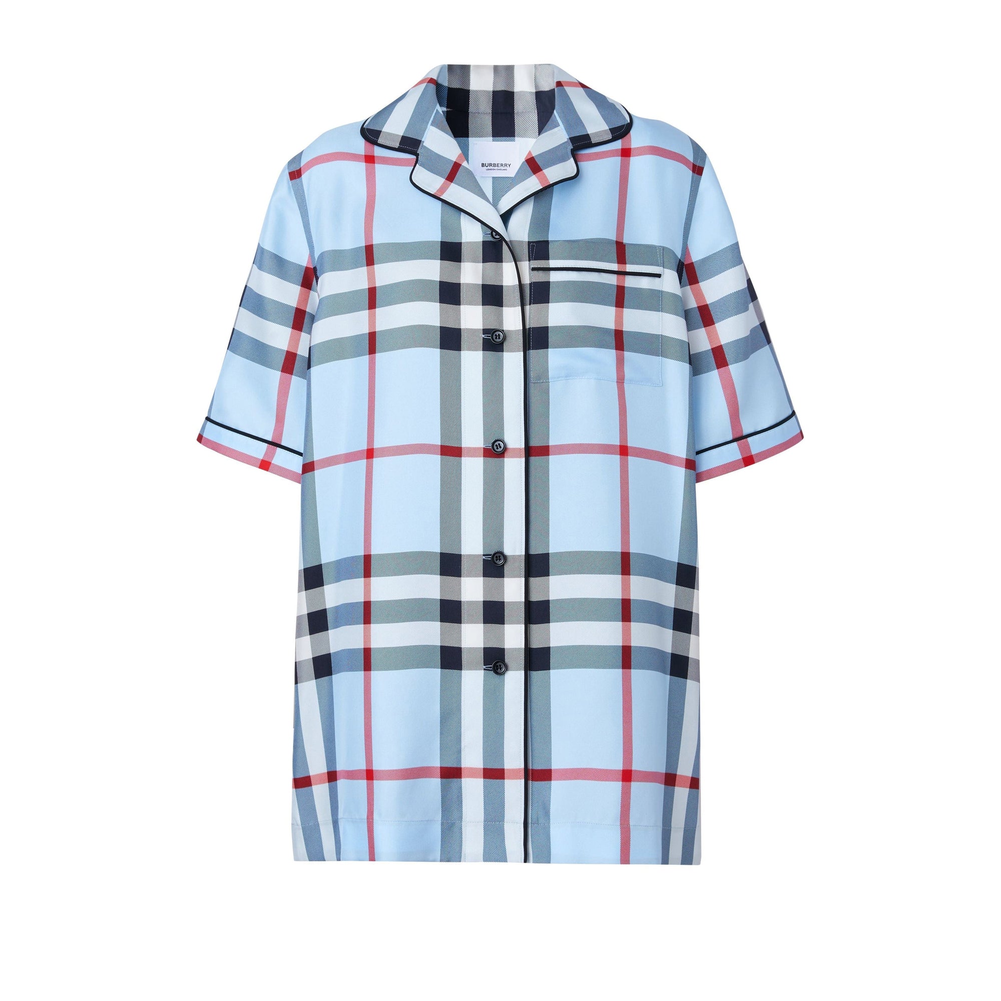 Chemise de pyjama en soie à motif check - Pale Blue Check