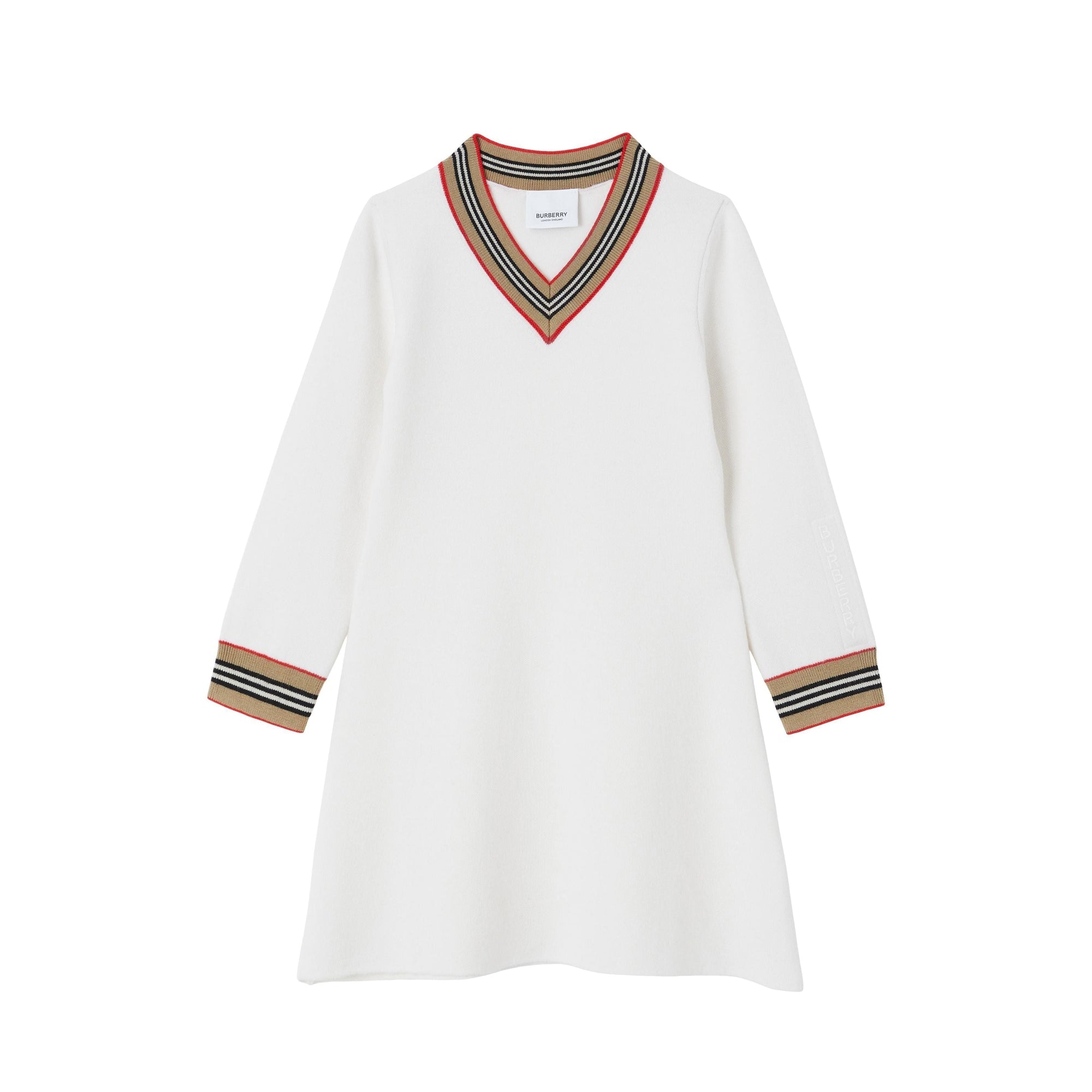 Robe en laine mélangée à rayures iconiques - Ivory