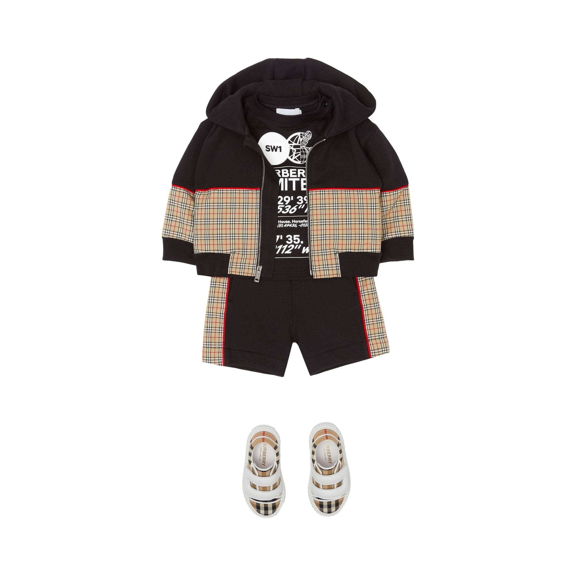 Short à cordon et motif Check - Black