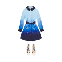 Robe en crêpe de soie à imprimé constellation - Pale Blue & Navy Pattern
