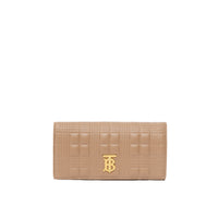 Portefeuille continental Lola en cuir d'agneau matelassé - Camel
