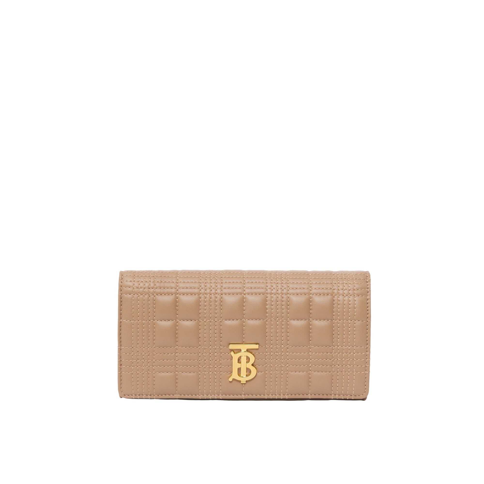 Portefeuille continental Lola en cuir d'agneau matelassé - Camel