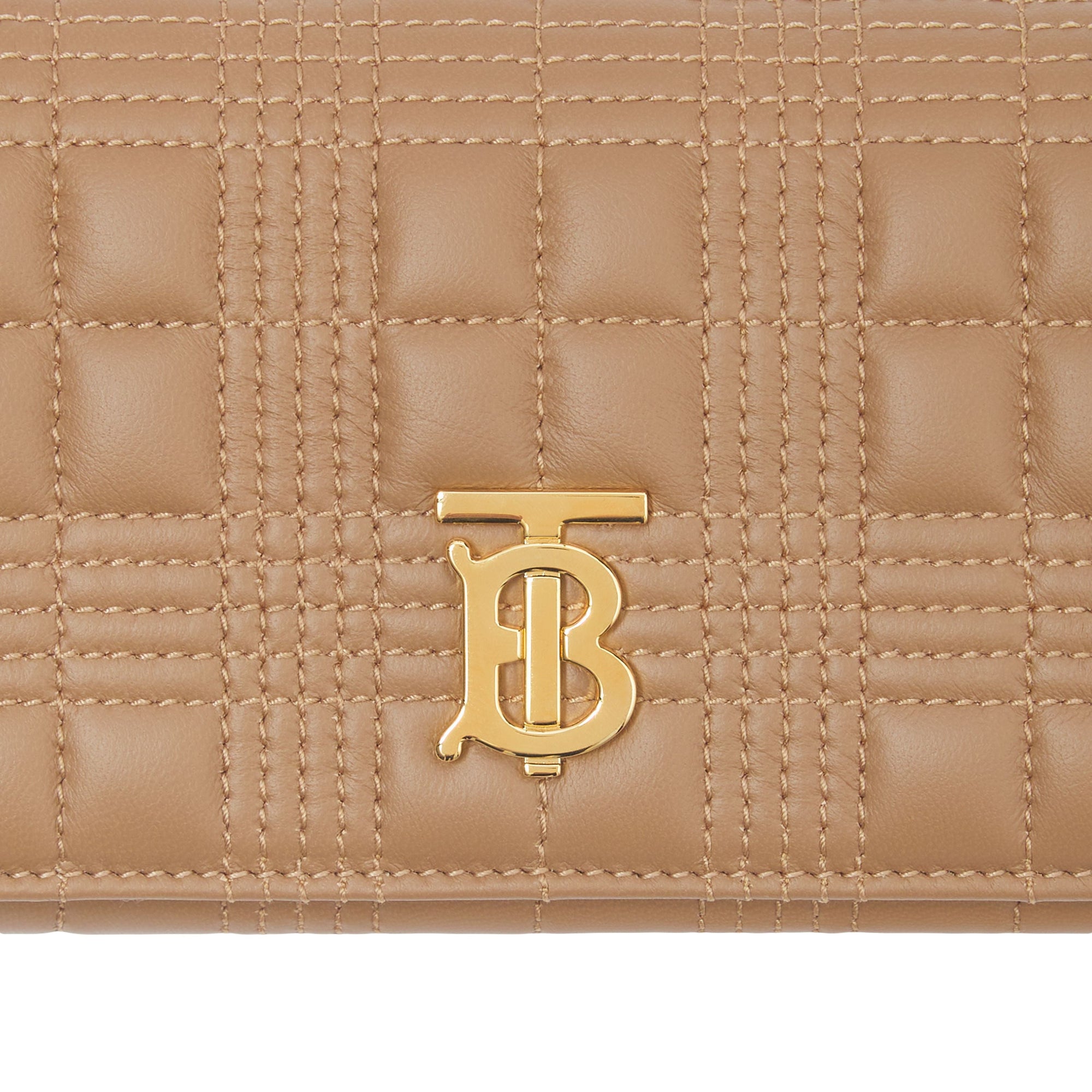 Portefeuille continental Lola en cuir d'agneau matelassé - Camel